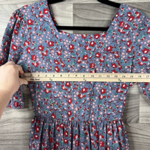 Citrus Lemon Womens Dress Gray Midi Floral Square Neck Short Slv M Granny Core - Picture 12 of 12